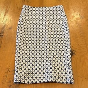 Zara Navy and Cream Geometric Pencil Skirt